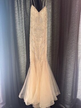 Elegant Beaded Champagne Spaghetti-Strap Wedding Dress